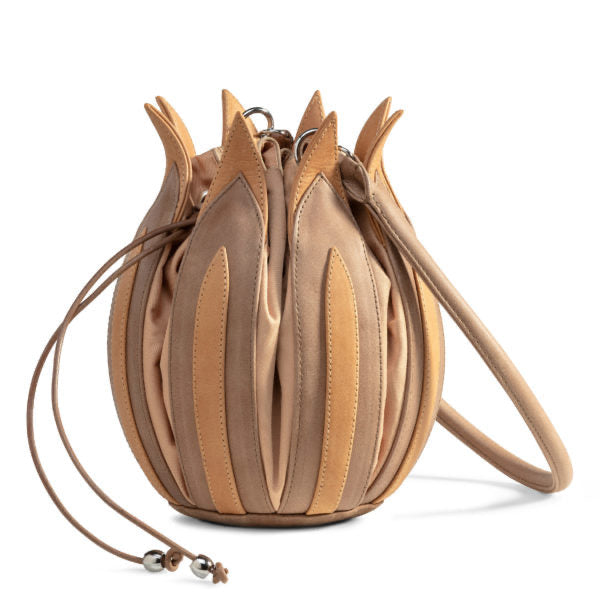 By-Lin Tulip Leather Bag - Taupe Cognac, Camel Lining