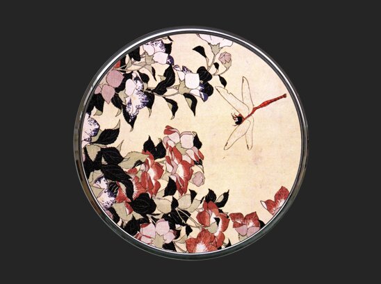 Pocket Mirror - Hokusai - Bellflower and Dragonfly M19HOK