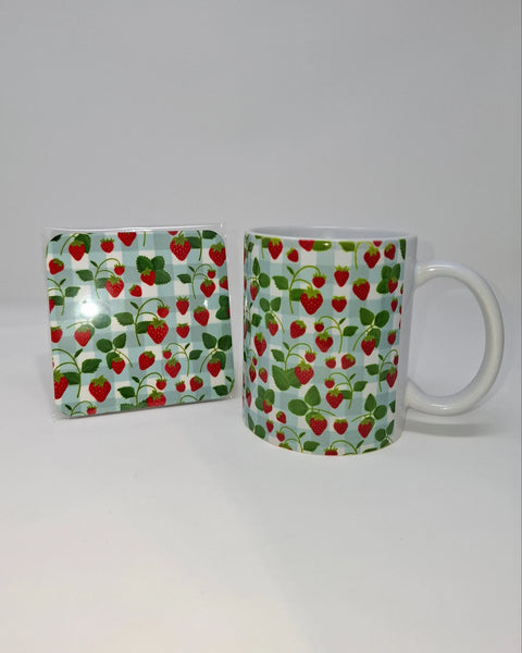 Strawberry Picnic Mug and Coaster Set - Rebecca Plumb Design