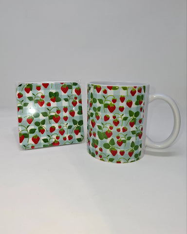 Strawberry Picnic Mug and Coaster Set - Rebecca Plumb Design