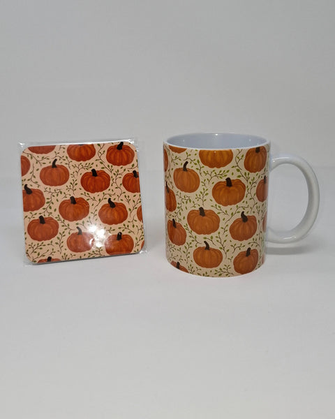 Pumpkins With Vines Mug and Coaster Set - Rebecca Plumb Design