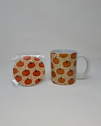 Pumpkins With Vines Mug and Coaster Set - Rebecca Plumb Design