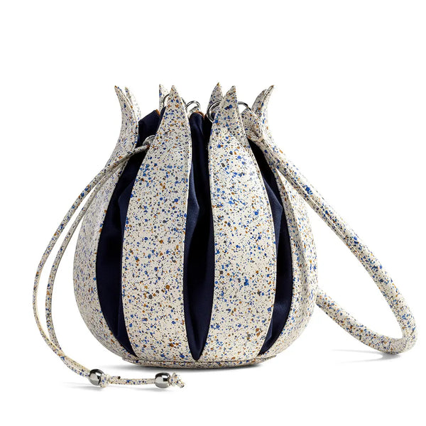 Leather Tulip Bag - Splash Blue and White