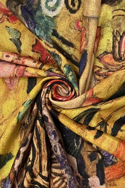 Klimt Lady with Fan Print Wool Tassel Scarf