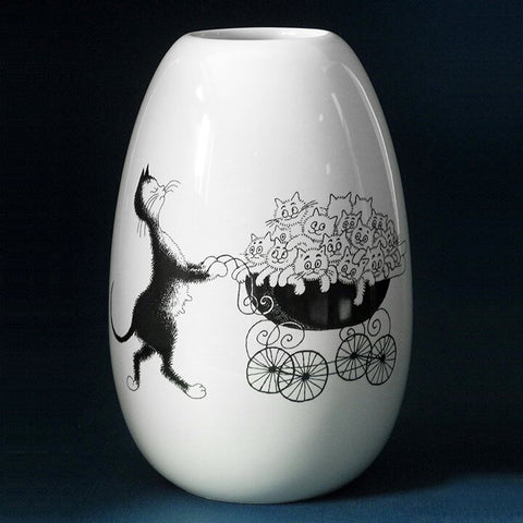 Dubout Cats Vase - Family with Pram DUB107