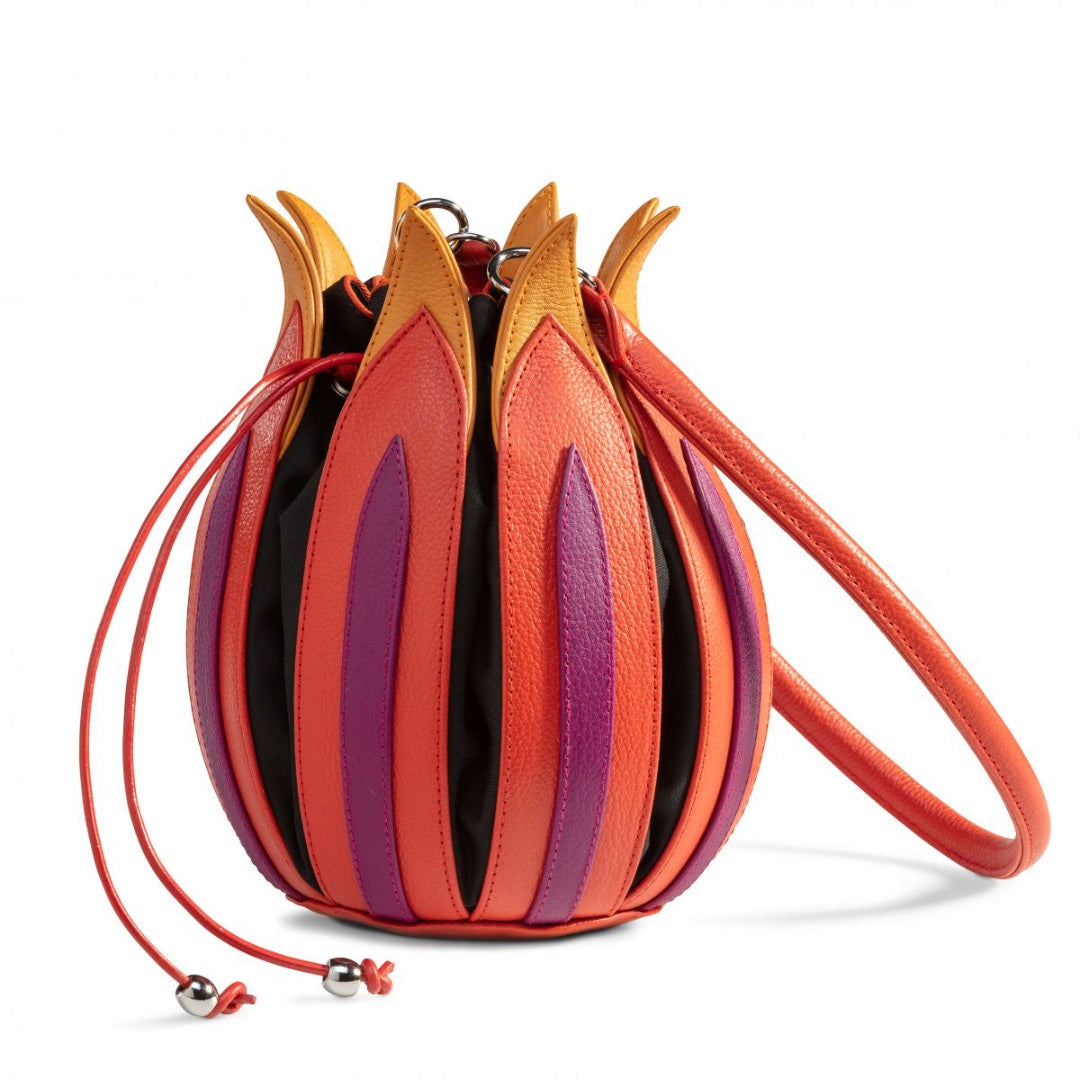 By-Lin Tulip Leather Bag - Orange, Purple, Yellow - Black lining