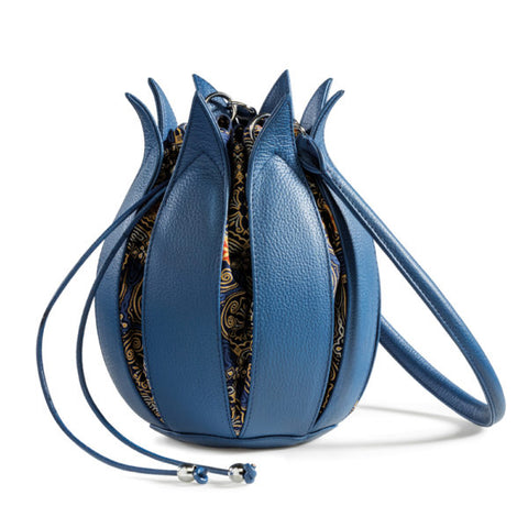 By-Lin Tulip Leather Bag - Cobalt Blue 'Dubai' Batik