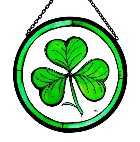 Hand Painted Stained Glass Roundel - Shamrock (6")