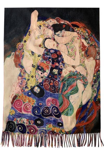 Klimt Three Ages Of Women Wool Scarf with Tassel Edge